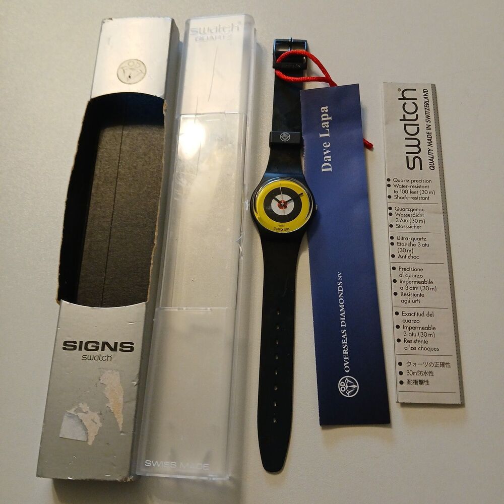 Vintage 1995 Swatch Watch GB174 Target Face Box Papers Swiss Made Rare 33mm